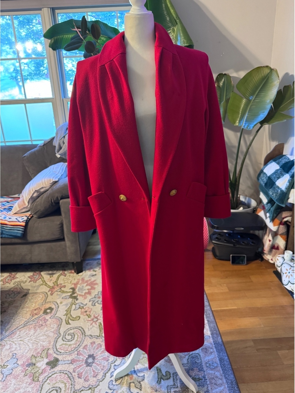 Red wool vintage trench coat